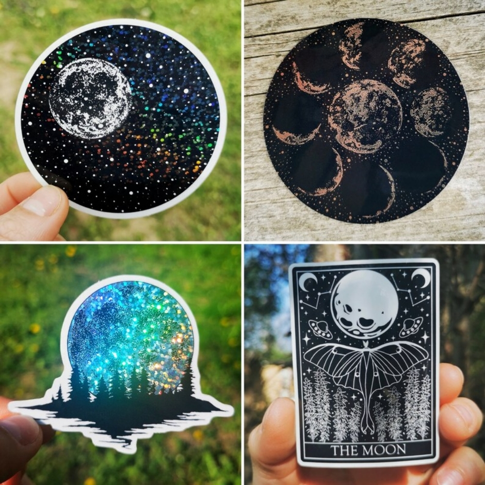 The Moon Sticker Pack - Vinyl, clear, glitter - Original art